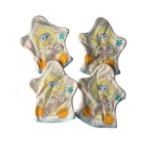 VTG Sesame Street Big Bird Bath Terry Cloth Washcloth Hand Mitt Set of 4